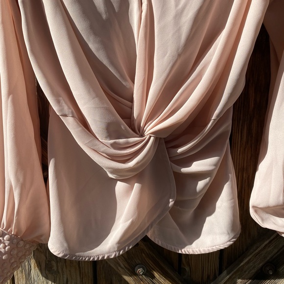 Alythea V-Neck Gathered Knot Jeweled Cuff Top - Picture 9 of 10